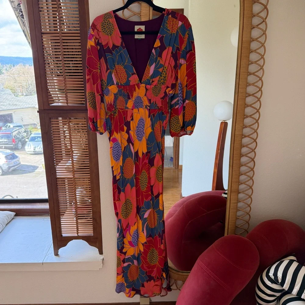 Farm Rio Floral Dots Midi Dress, size L - Picture 2 of 11